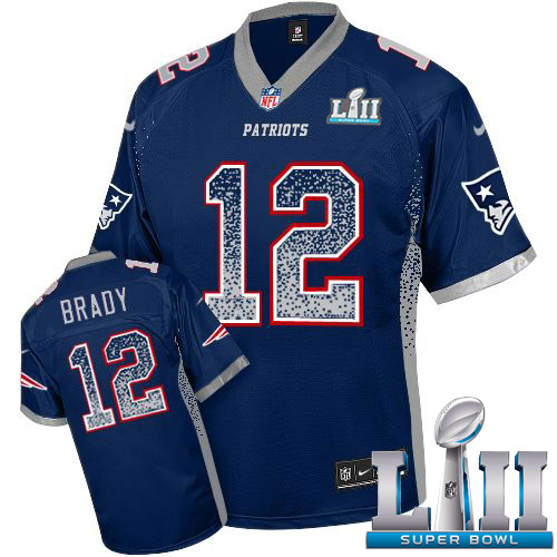 Nike Patriots #12 Tom Brady Navy Blue Team Color Super Bowl LII Youth Stitched NFL Elite Drift Fashion Jersey